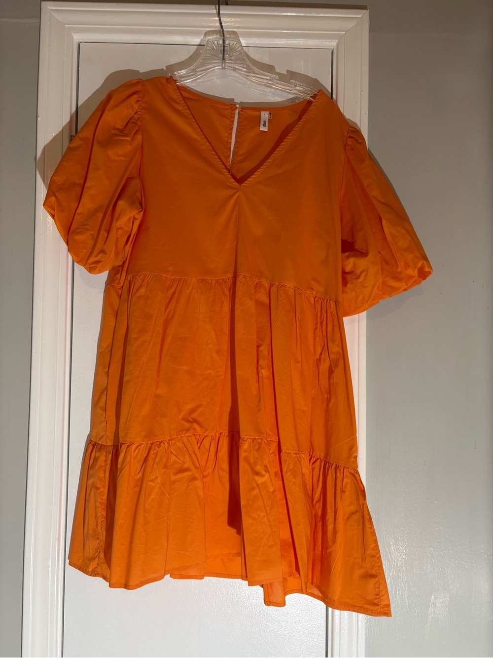 Women’s Bright Orange Puff-Sleeve Tiered Dress